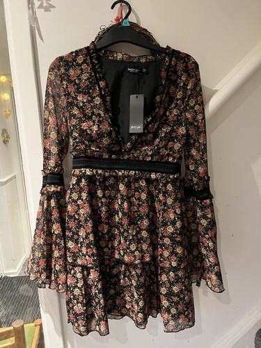Black floral boho - black, dress