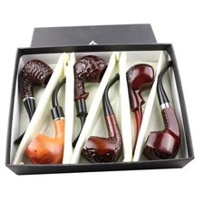 6 pack Wooden Smoking Pipes set Tobacco Smoking Pipe Gift Box For Dad Boyfriend