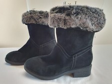 FOOTGLOVE M&S Boots Ladies Womens Size 4.5 EU 37.5 Black Suede Wider Fit Boot