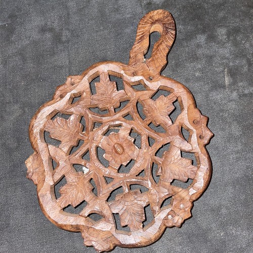 Vintage carved wooden trivet - vintage,
