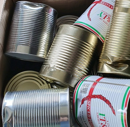 Dented xxl empty tin cans - dented,