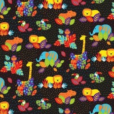 100% Cotton Fabric Nutex Wild & Bright Hiding Safari Animals Baby Nursery Leaves