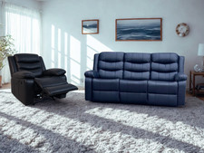 Black Leather Recliner Sofa Collection 3 2 1 Seater Settee | Free UK Delivery!