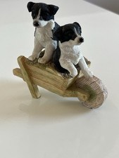 The Leonardo Collection Border Collie Puppies In A Wheelbarrow Collectible