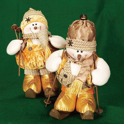 Gold ski ing snowman - ski-ing,
