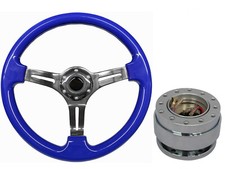 Blue Chrome TS Steering Wheel + Quick Release boss B30 for RENAULT
