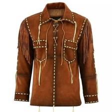 Fringes Leather Shirt For Men , Native American Tassels Style Leather Shirt , Ha