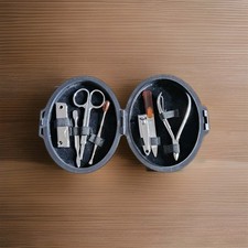 Manicure Pedicure Vintage Nail Care Set Kit 7 Piece Brown Case Mens Ladies bdays