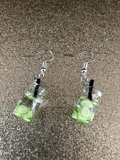 Mojito Cocktail Gin & Lime Glass Acrylic Earrings Novelty Holiday Party Straw