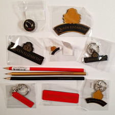 Cunard Queen Elizabeth Cruise Ship Memorabilia Badges Keyrings etc. 11 Items NOS