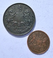 1835 Indian East India Company Half Anna Coin + 1853 1/2 Pice - High Grades