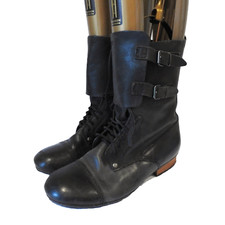 Vintage Diesel Campo Leather Military Boots Size UK 8 Black Double Buckle