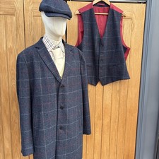 Brook Taverner Pure Wool Moon TWEED Paddock Overcoat Coat waistcoat Cap 46/48"