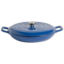 Cast Iron Shallow Casserole Dish with Lid Enameled Hob Oven 2.3L Midnight Blue