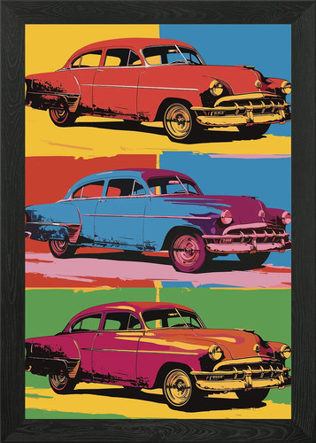 Vintage cars pop art - vintage, framed