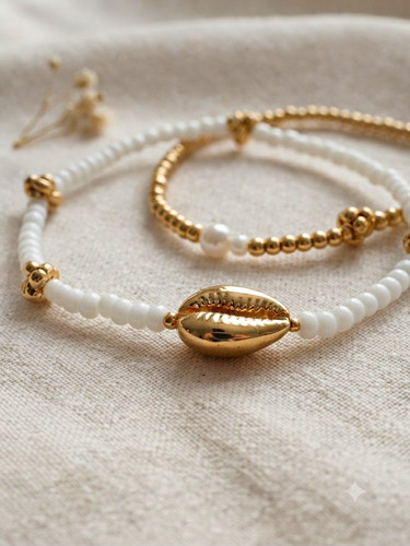 Gold tone white beaded charm - gold,