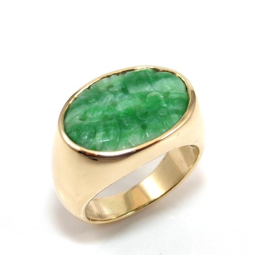 14k yellow gold carved jade - 14k,