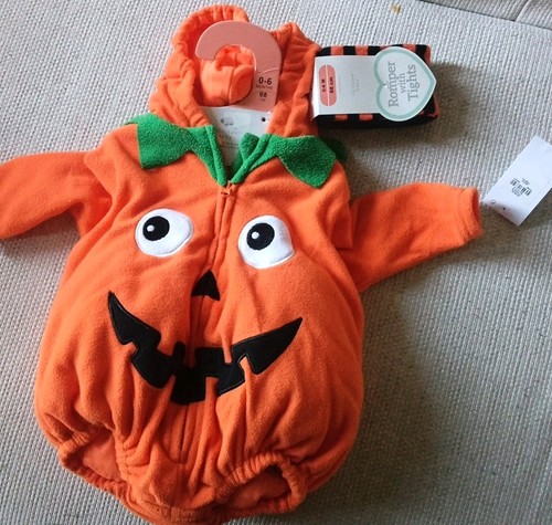 Pumpkin romper with - tights, 0-6