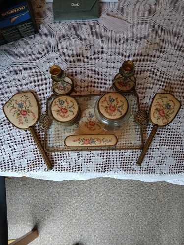 Vintage embroidered vanity set - vintage,