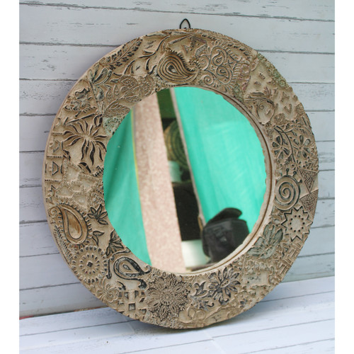 Antique wooden round mirror - wooden,