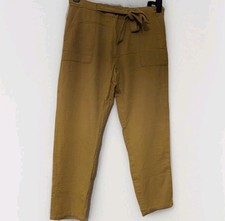 M&S (Marks & Spencer) Tapered Ochre Yellow Textured Cotton Trousers 18 Short
