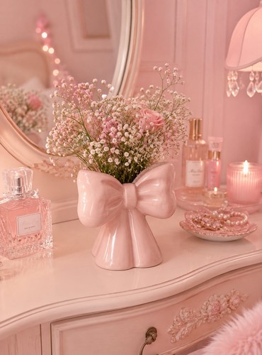 Vintage style pink ceramic bow - vintage,