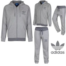 Adidas Originals Grey Tracksuit Set Hoodie & Joggers Men's Full Zip Logo S-XL