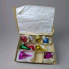 9 Vintage Christmas Plastic Baubles Hanging Tree Decorations Raindrops Pine cone