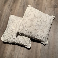Vintage Crochet Cushion Shabby Chic Decor Boho Pillows X2 Cottagecore