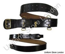 Sam Browne Belt + Shoulder Strap, Black Leather, Gold fitting R240