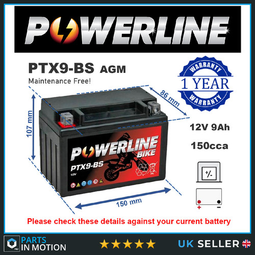Replaces ytx9 motorcycle - ytx9-bs,