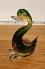 Vintage Murano style Glass Duck Figure Sitting Up Green Clear Yellow Brown