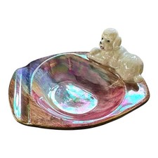 Oldcourt Ware Pottery Lustre Dog Ashtray/Trinket Dish Hand painted Pink