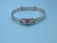 Sterling Silver Baby Bangle Girls Pink Gem 925 Adjustable Bracelet Toddler Cute
