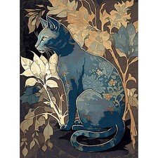 Russian blue cat - blue, floral