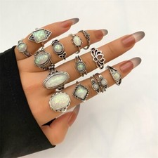 13 pcs Silver Boho Stack Waterdrop Knuckle Ring Midi Finger Tip Rings Set