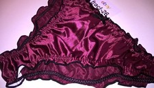 Sexy Burgundy Shiny Satin Extra Frilly Panties Knickers Sissy CD TV  34 - 42" +