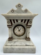 Antique Small Marble Clock Parthenon Works With Issue White Brown Heavy Wind Up