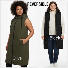 NEW bonprix Women's REVERSIBLE Long Plus Size Hooded Puffer Jacket 20-26 Black