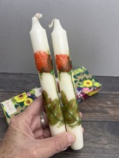 Vintage Carved ‘Rose’ Tall Dinner Candles, Pair, Unused