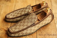 Gucci GG Monogram Brown Canvas Leather Shoes Loafers Mens UK 9.5 US 10.5 EU 43.5
