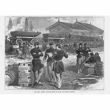 FRANCO PRUSSIAN WAR French Military Train of Pontoon Boats - Antique Print 1870