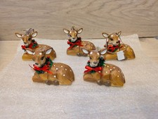 5 hanging christmas decorations resin animal lying deer with wreath (2)