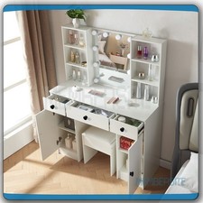 Large Dressing Table Vanity Table With Stool LED Mirror & 5 Drawers Makeup Desk