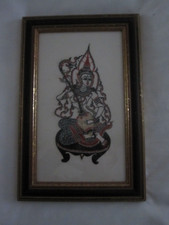 Vintage Asian Indian Picture in Embroidery  of a lady playing a Sitar