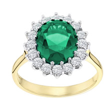 9ct Yellow Gold on Silver Simulated EMERALD & CZ Large Cluster Ring sizes J - V