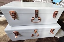 Set Of 2 Grey Steel Trunks Storage Boxes Excellent Condition