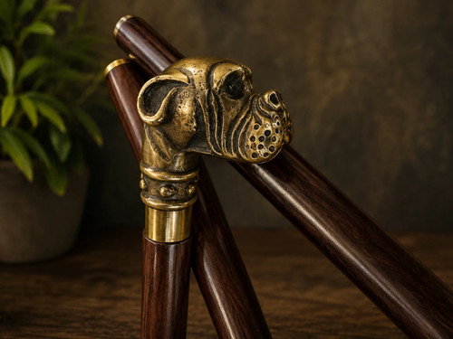 Brass dog head handle walking - head,