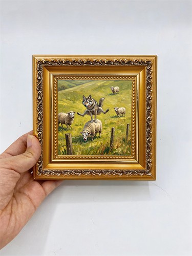 Jumping wolf art framed - art, oil
