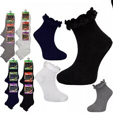 3-6 PAIRS GIRLS SCHOOL COTTON LACE SOCKS FRILLY LACE ANKLE SOCKS ALL SIZES